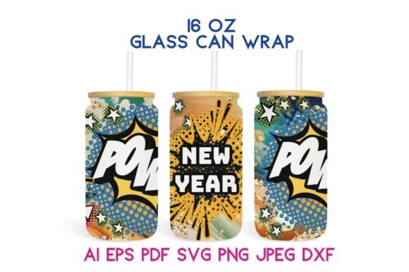 16 Oz Glass Can Wrap New Year COMICS SVG