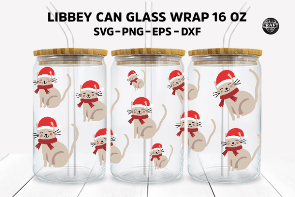 Christmas Cat Libbey Can Glass SVG Wrap