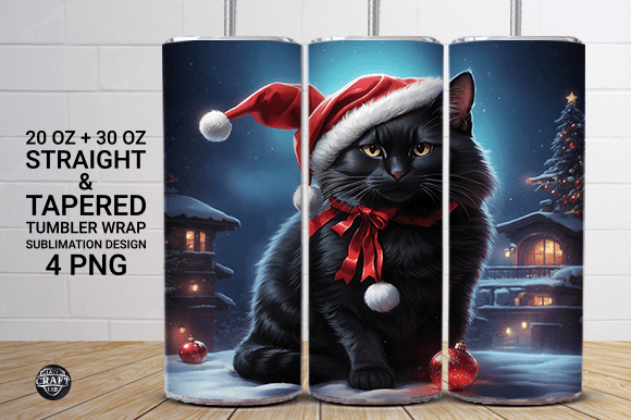 Christmas Cat with Santa Hat Tumbler PNG
