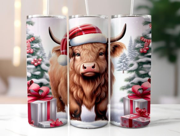 Christmas Highland Cow 20oz Tumbler Wrap