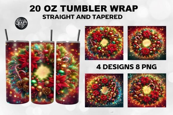 Christmas Wreath Tumbler Wrap 20oz PNG