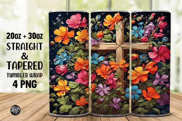 Cross with Flowers Christmas Tumbler PNG