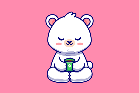 Cute Baby Polar Bear with Coffee Cup