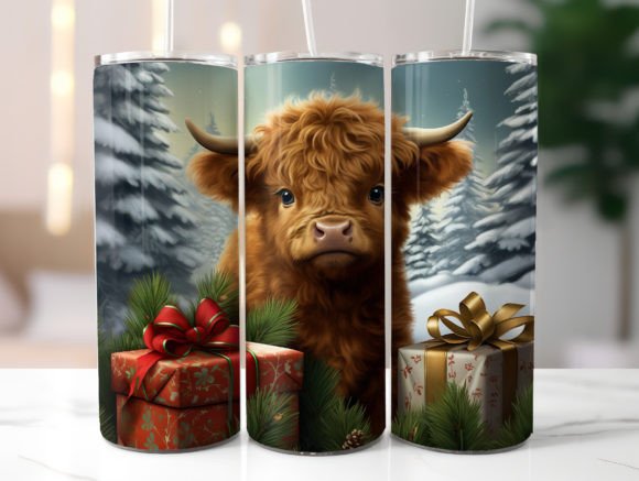 Cute Christmas Highland Cow Tumbler Wrap