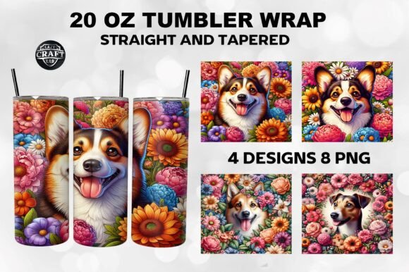 Dog with Flowers Skinny Tumbler Wrap PNG
