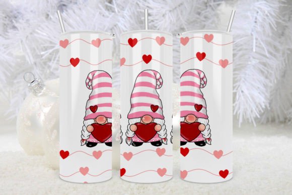 Gnome Tumbler Red Hearts Sublimation PNG