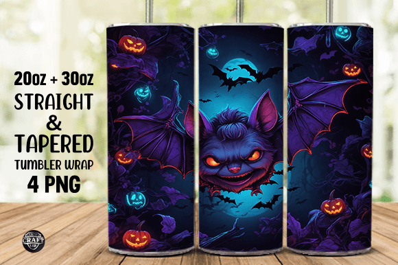Halloween Bat Tumbler Wrap 20oz PNG