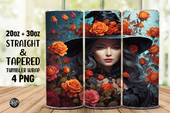 Halloween Witch Rose Flowers Tumbler PNG