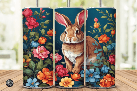 Rabbit with Flowers Skinny Tumbler Wrap