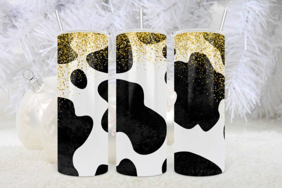 Retro Cow Print Tumbler Gold Glitter