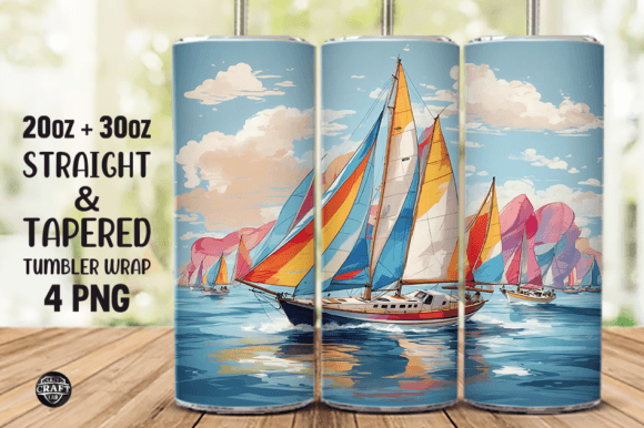 Sailboats Skinny Tumbler Wrap 20oz PNG