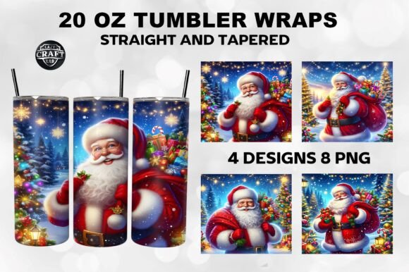 Santa Christmas Tumbler Wrap 20oz PNG