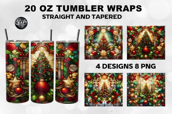 Stained Glass Christmas Tumbler Wrap PNG