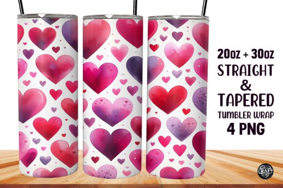 Watercolor Hearts Tumbler Wrap 20oz PNG