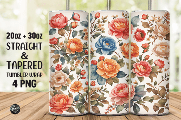 Watercolor Vintage Flowers Tumbler Wrap