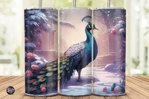 Winter Peacock Skinny Tumbler Wrap 20oz